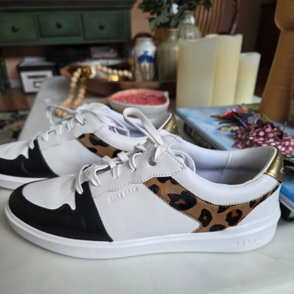 Cole Haan White, Black and Leopard Print Sneakers Size - Picture 4 of 5